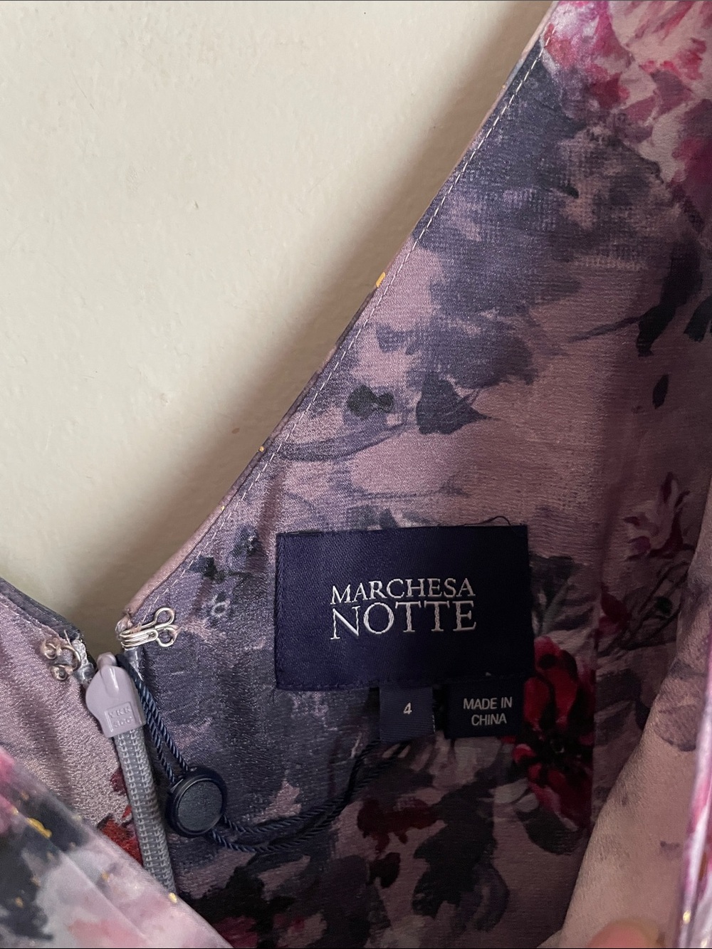 MARCHESA Twisted Floral Appliquéd Printed Organza Gown Mauve Lilac - Picture 9 of 16
